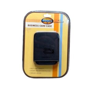 Fossil Business Card Case Mens OS Black NEW Leather Molded Slim Holder